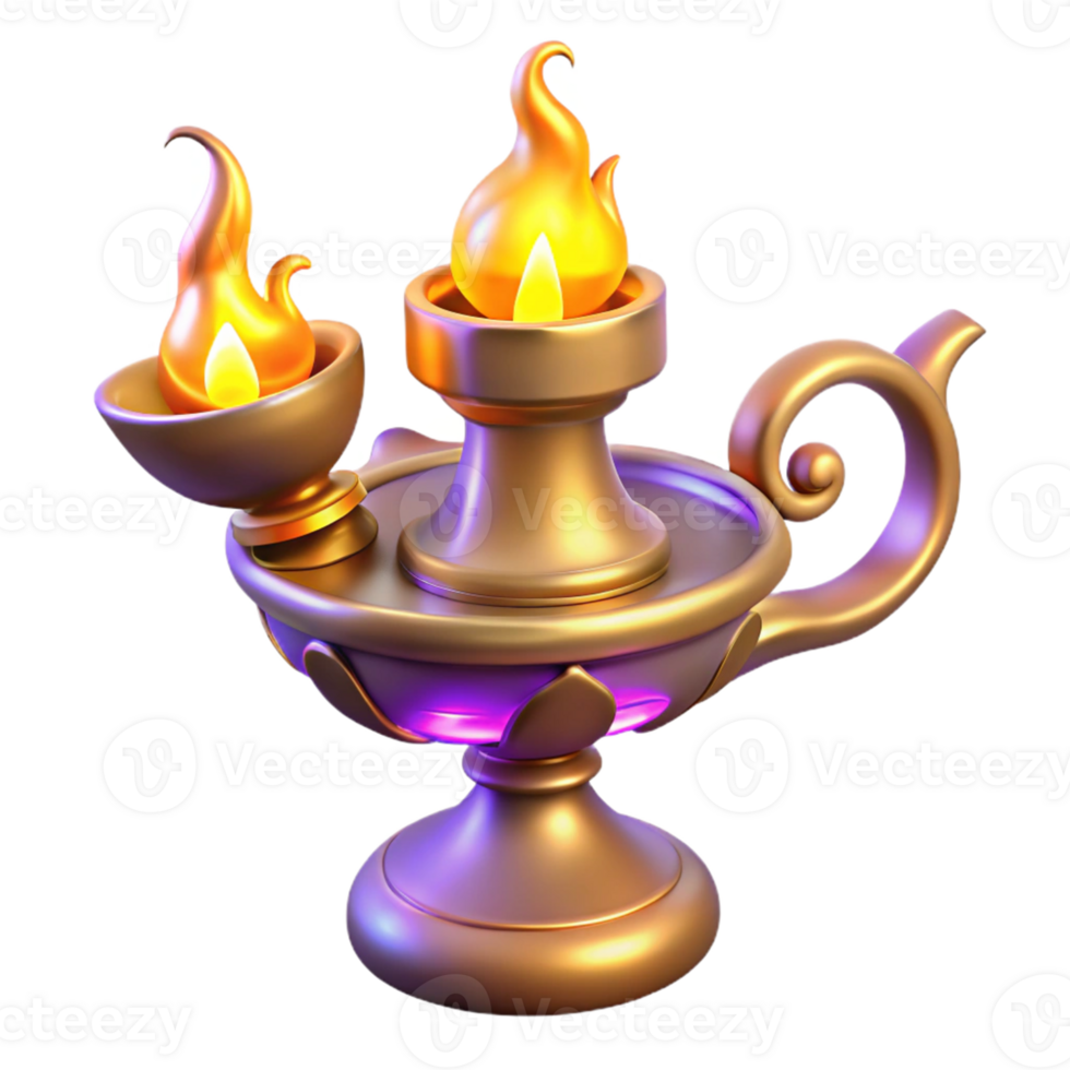 wonderful artistic 3D Render Golden Lamp with Flames 4K png