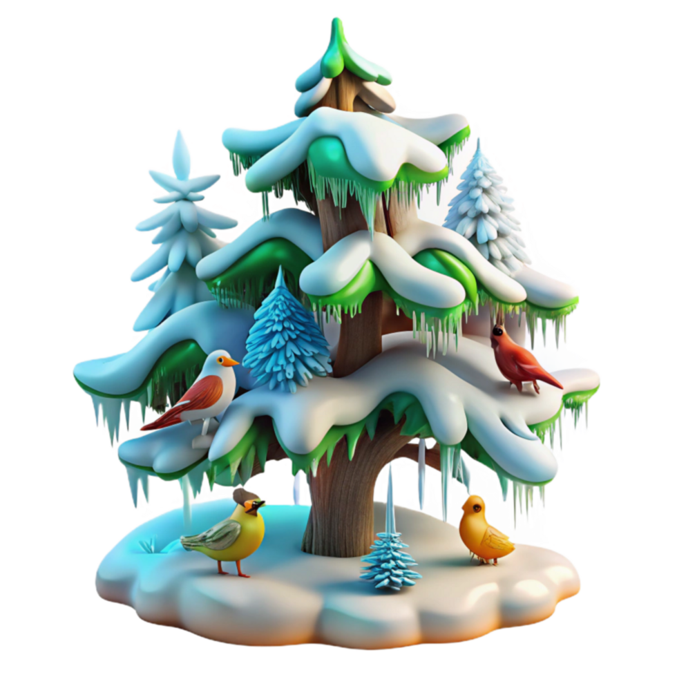 Winter Wonderland Tree with Birds png