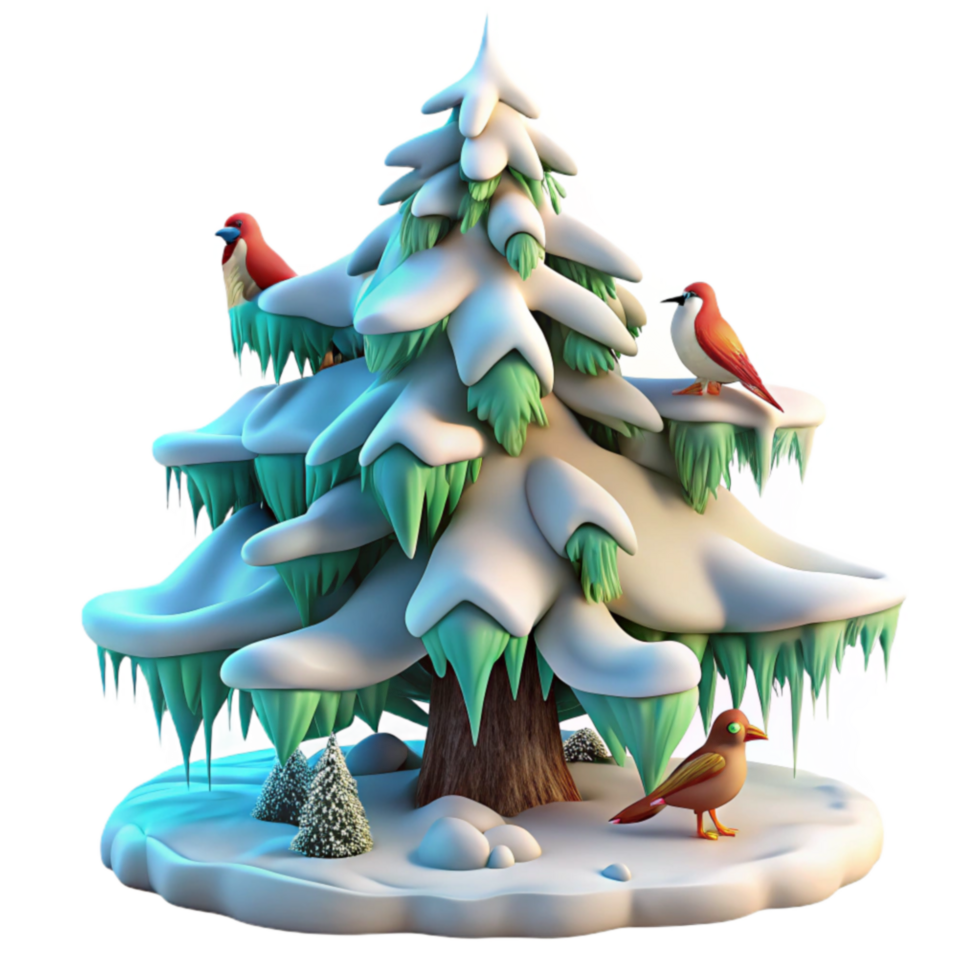Winter Birds on Snowy Tree Festive Holiday Scene png
