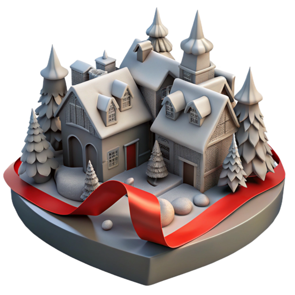 Winter Village Scene Festive Holiday Houses and Trees png