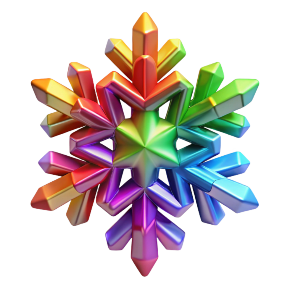 Rainbow Snowflake 3D Render of Colorful Crystal png