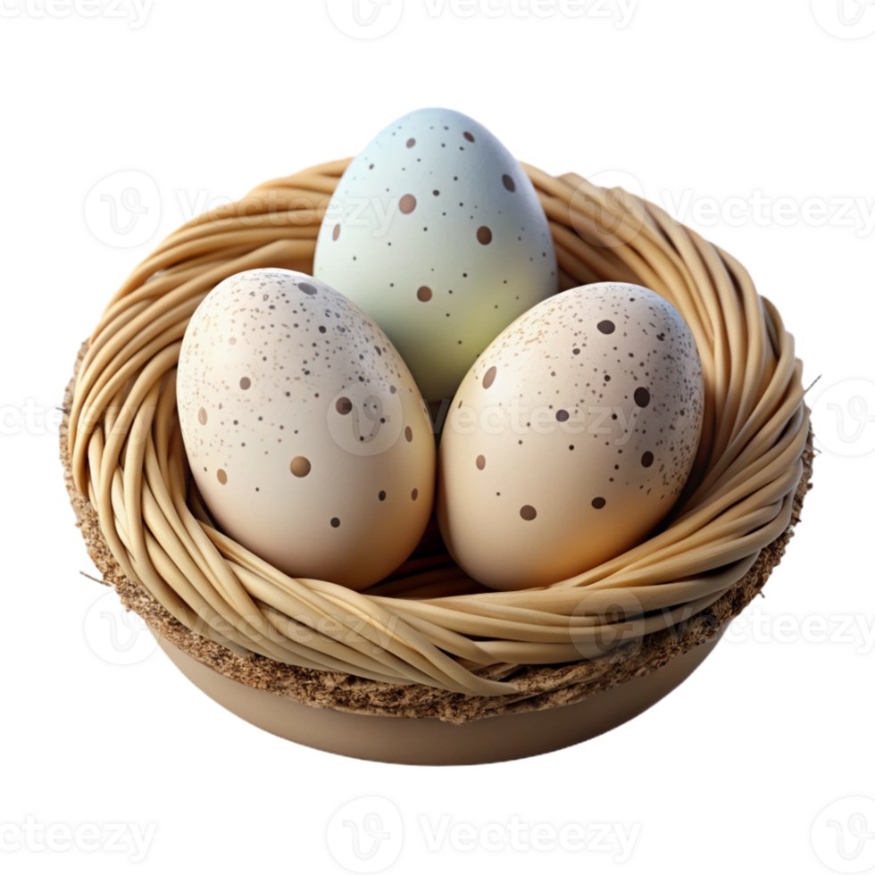 extraordinary minimalist Speckled Easter Eggs in Nest 3D Render original png