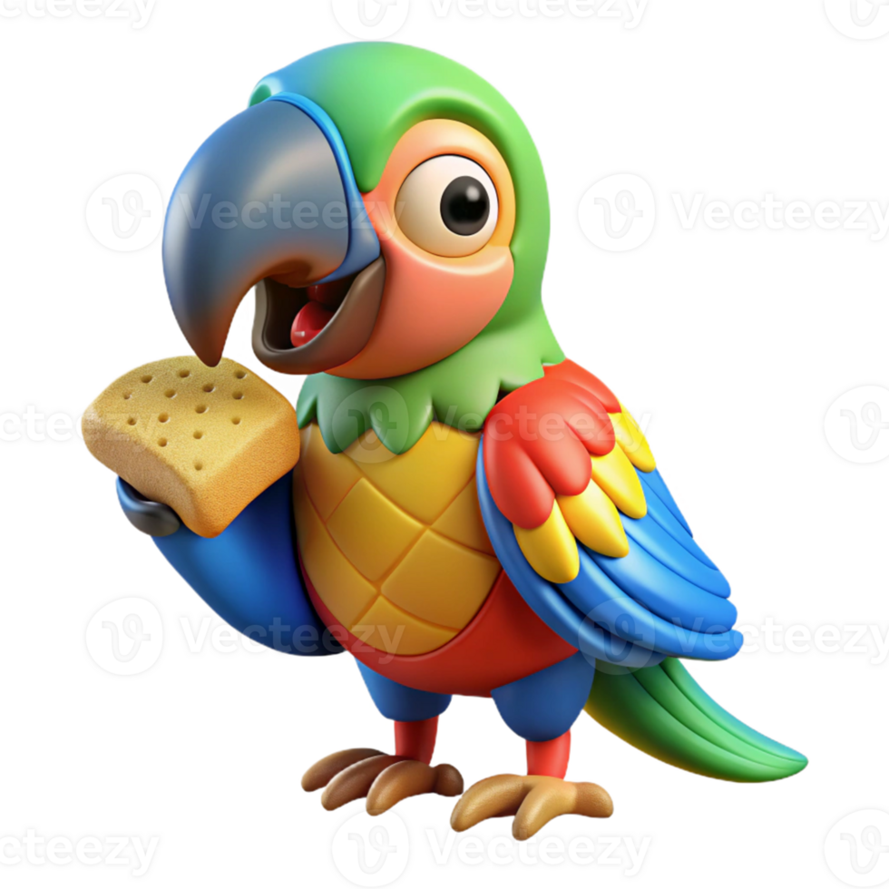 wonderful minimalist 3D Cartoon Parrot Eating Cracker genuine png