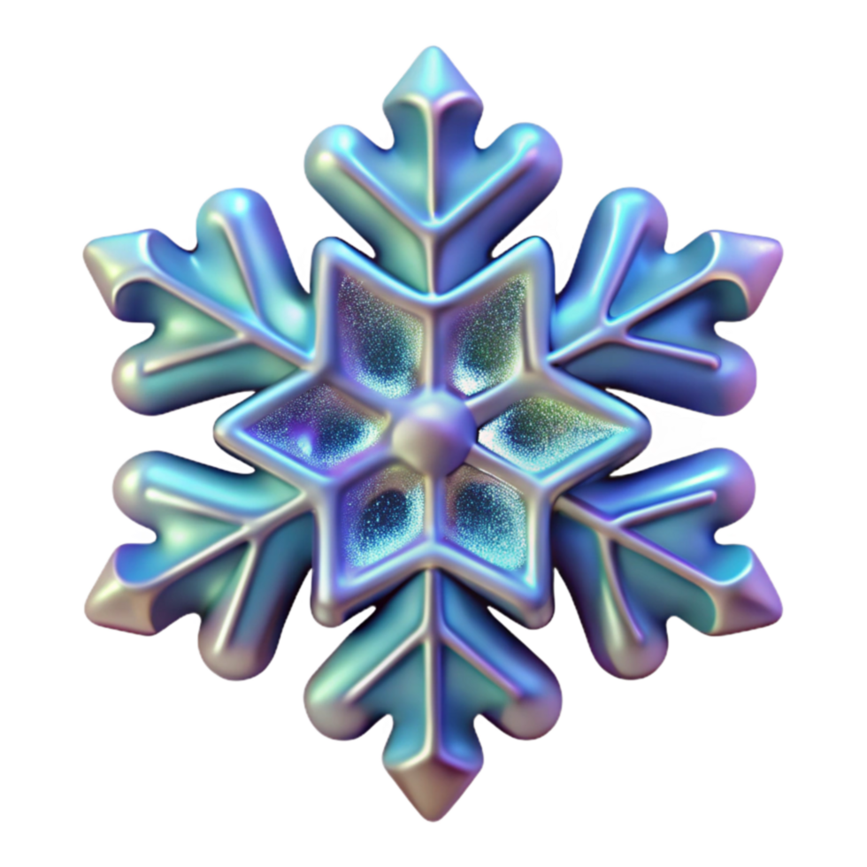 Iridescent Snowflake 3D Render of a Sparkling Winter Design png