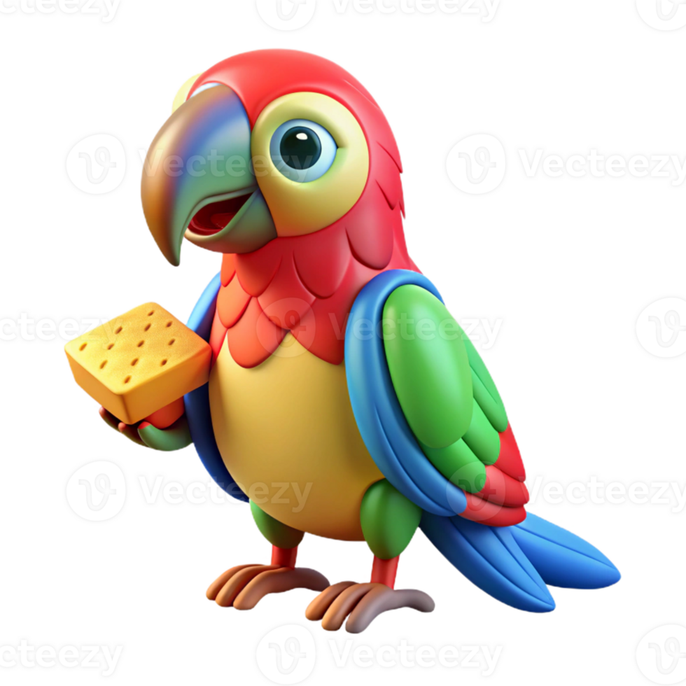 magnificent abstract 3D Cartoon Parrot Illustration Holding Cracker professional png