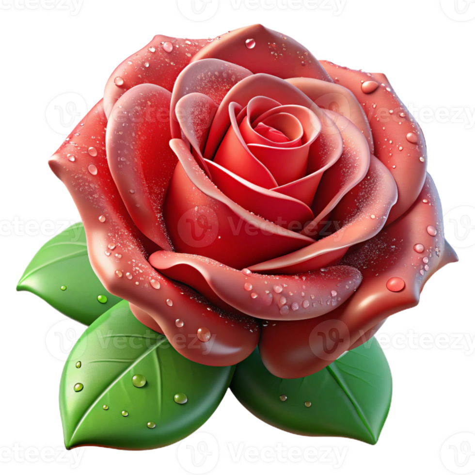 wonderful minimalist Red Rose 3D Illustration Dew Drops authentic png