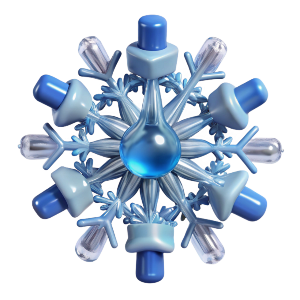 Abstract Blue Snowflake Design 3D Render of a Crystalline Structure png