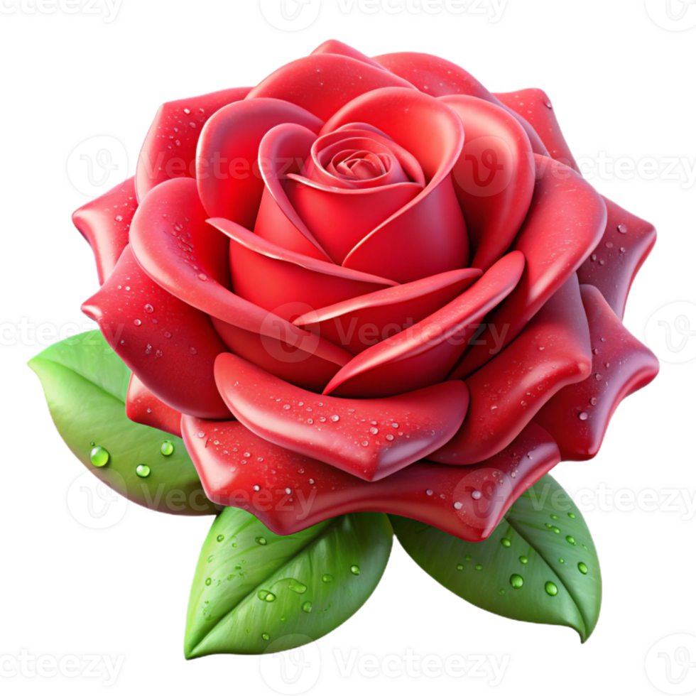 impressive classic 3D Red Rose Illustration Dew Drops high quality png