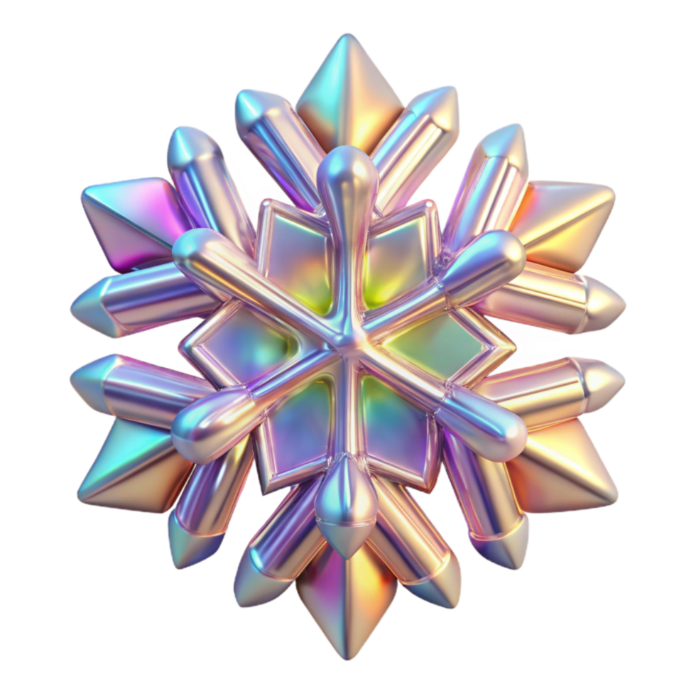 Iridescent Snowflake 3D Render of a Geometric Crystal png