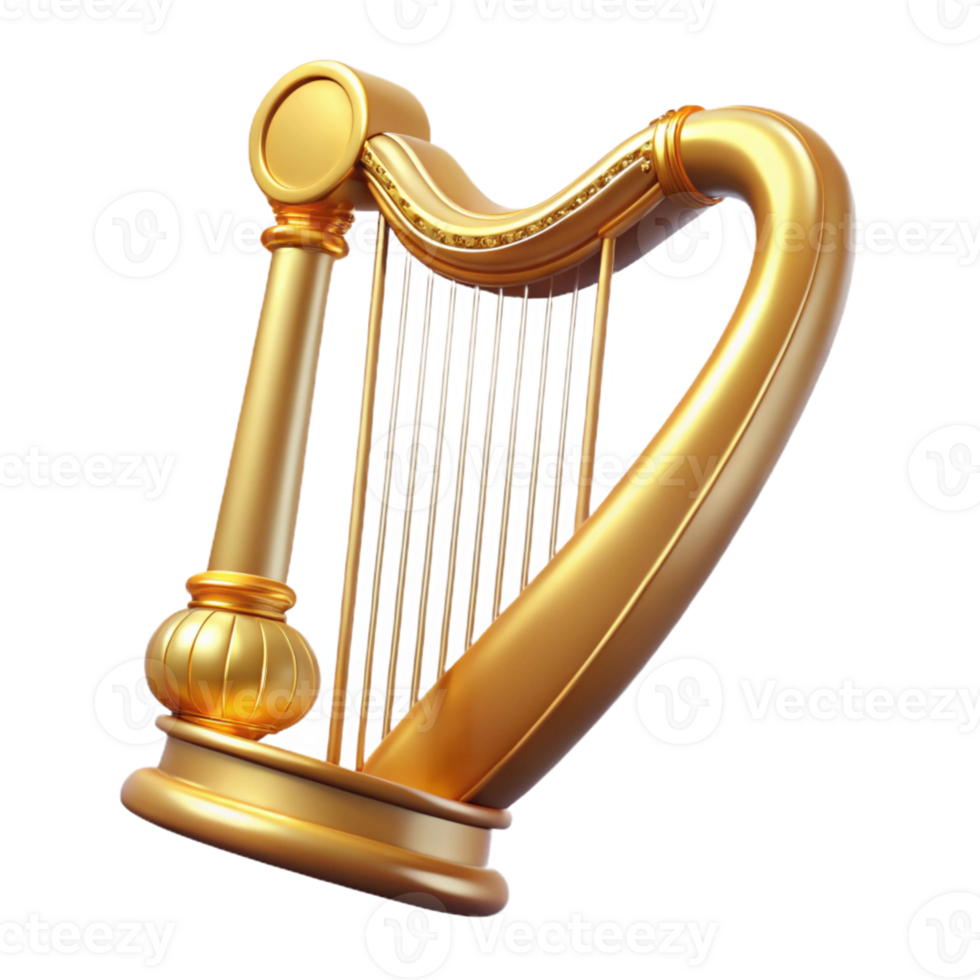 stunning classic Golden Harp 3D Render high quality png