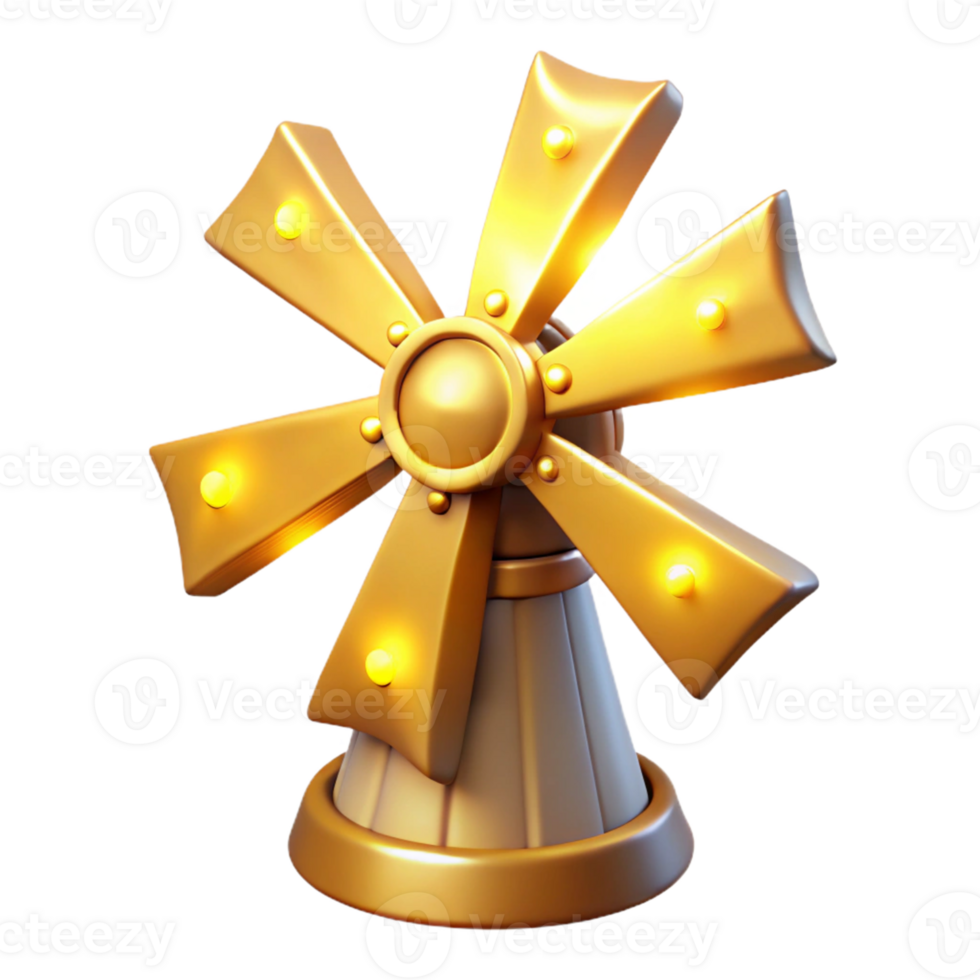 magnificent abstract Golden Windmill 3D Render high resolution png