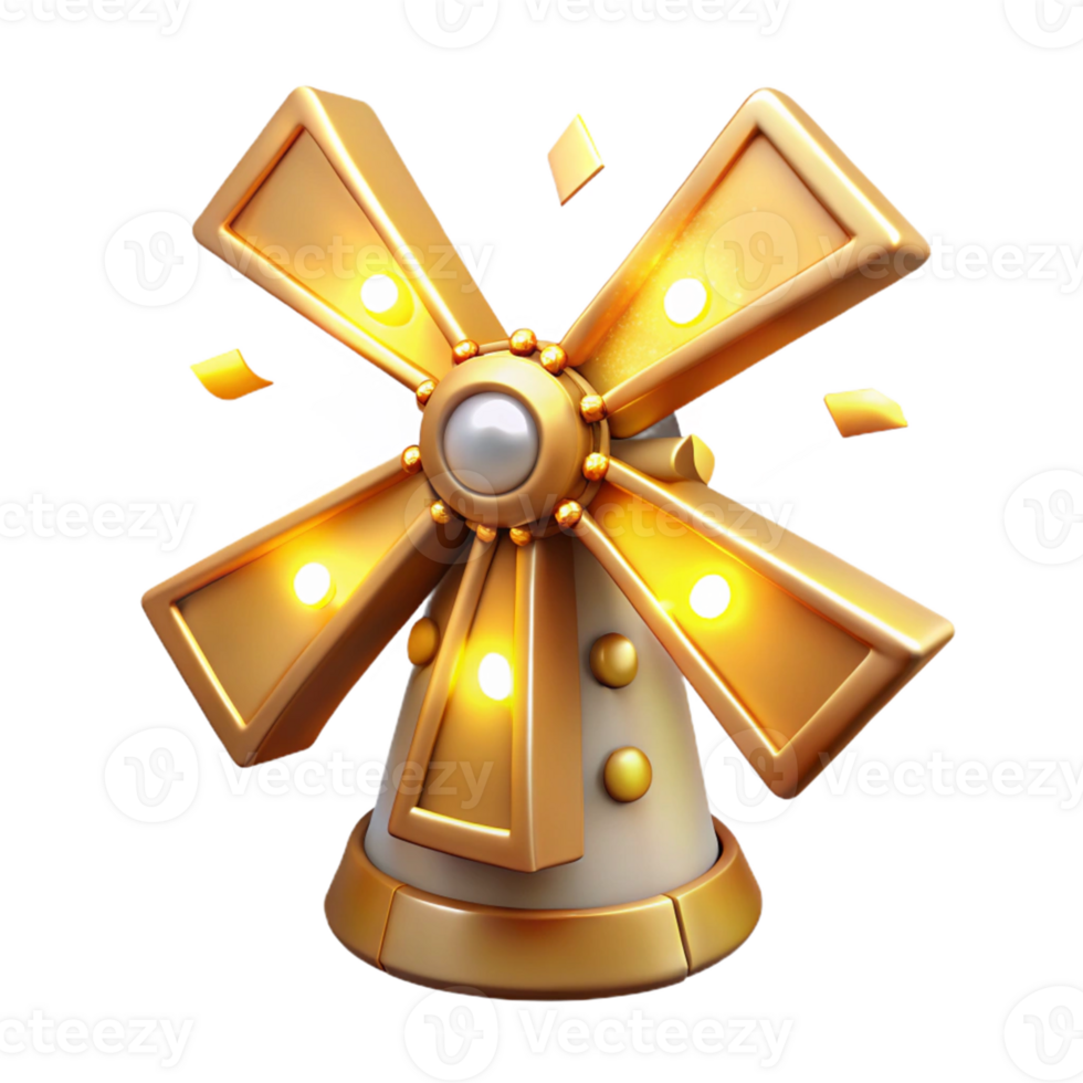 vibrant creative Golden Windmill 3D Render authentic png