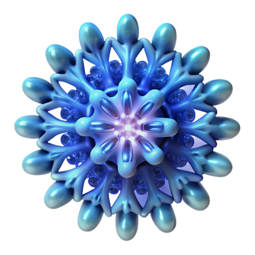 Abstract Blue Snowflake 3D Render of Intricate Crystal png