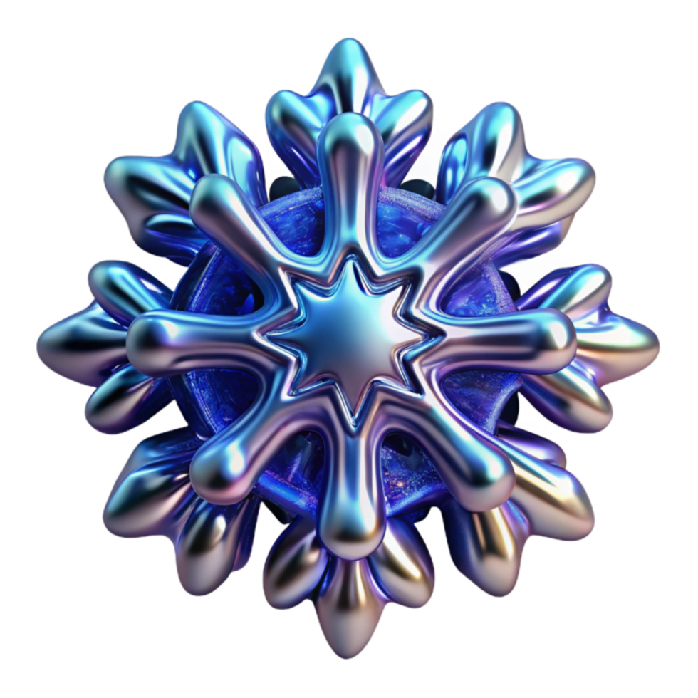 Iridescent Snowflake 3D Render of a Blue and Silver Crystal png