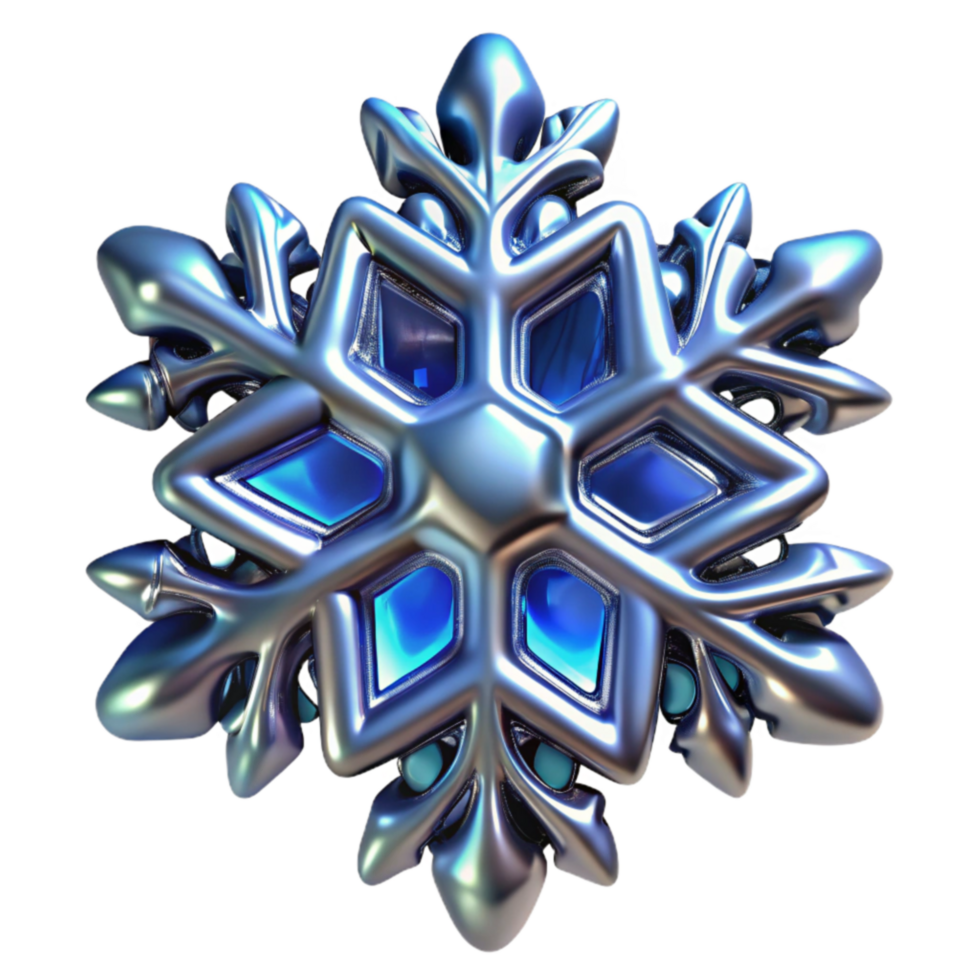 Ornate Metallic Snowflake 3D Render of Winter Crystal png