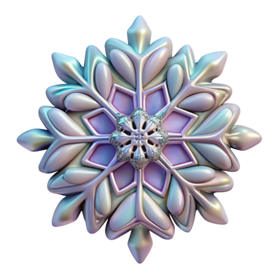 Iridescent Snowflake 3D Render of Ornate Winter Design png