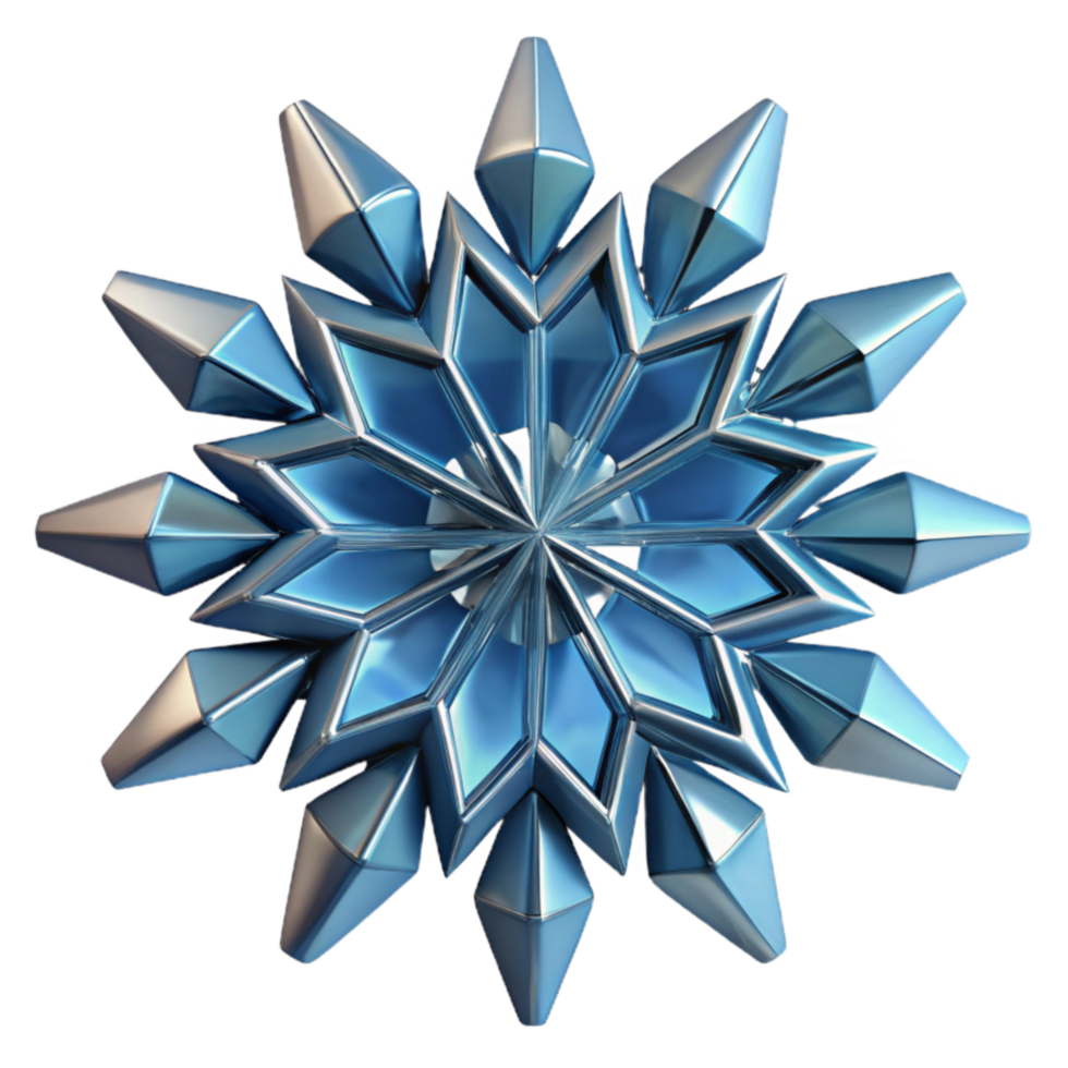Geometric Blue Snowflake Design 3D Render png