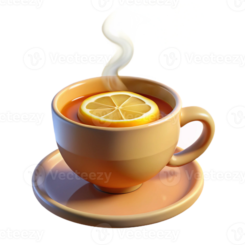 impressive modern Steaming Cup of Tea with Lemon 3D Illustration exclusive png