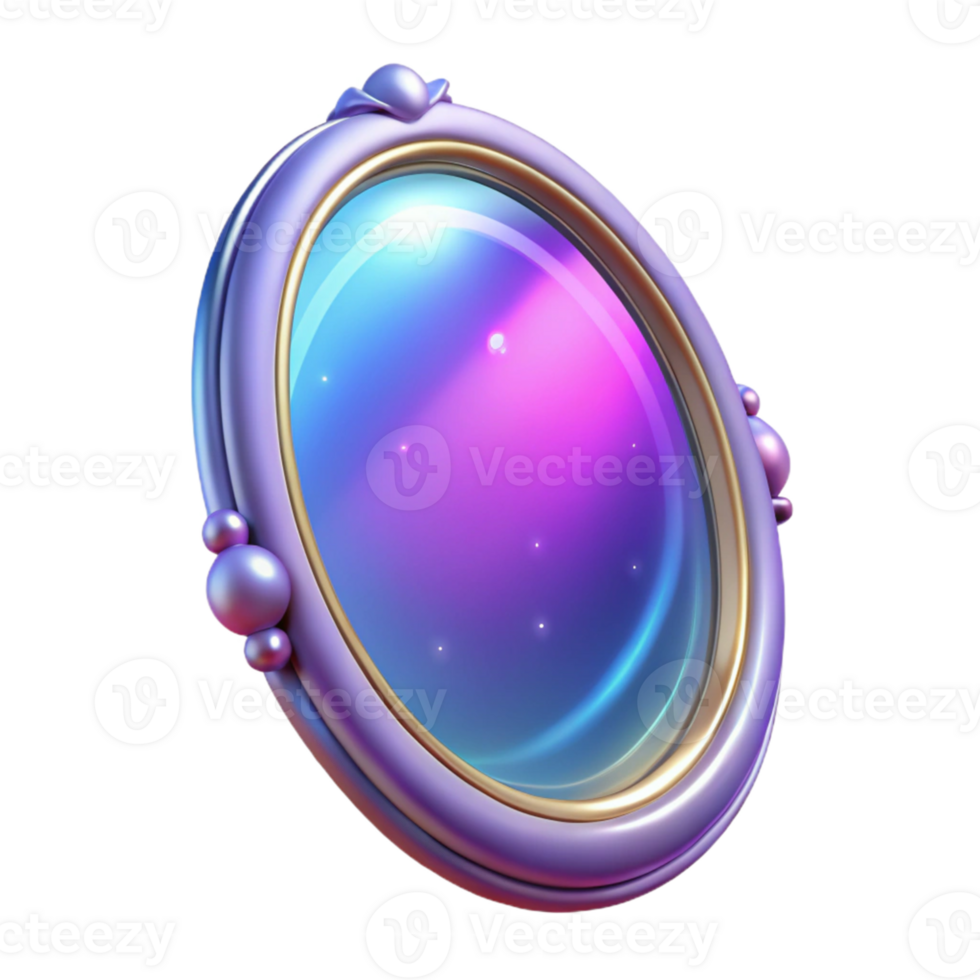 beautiful artistic 3D Render Oval Mirror, Purple Gold Frame, Abstract Background high resolution png