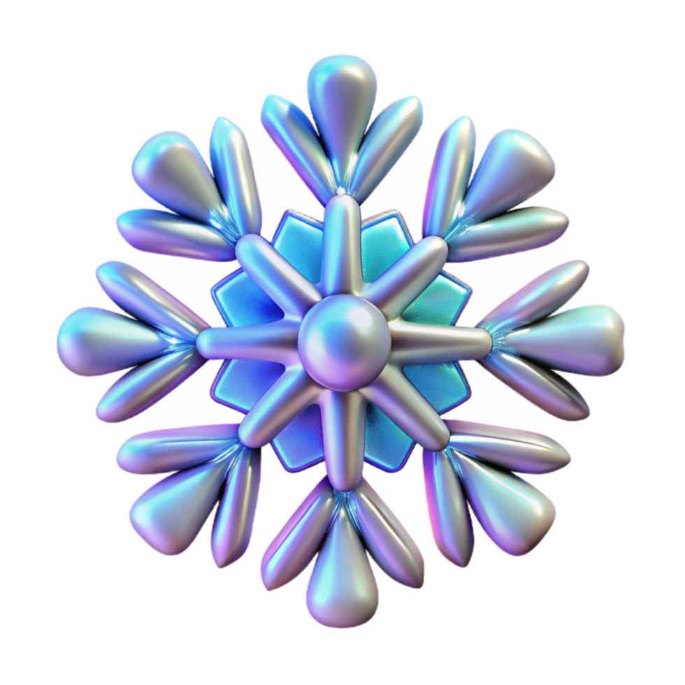Iridescent Snowflake 3D Render of a Shimmering Winter Design png