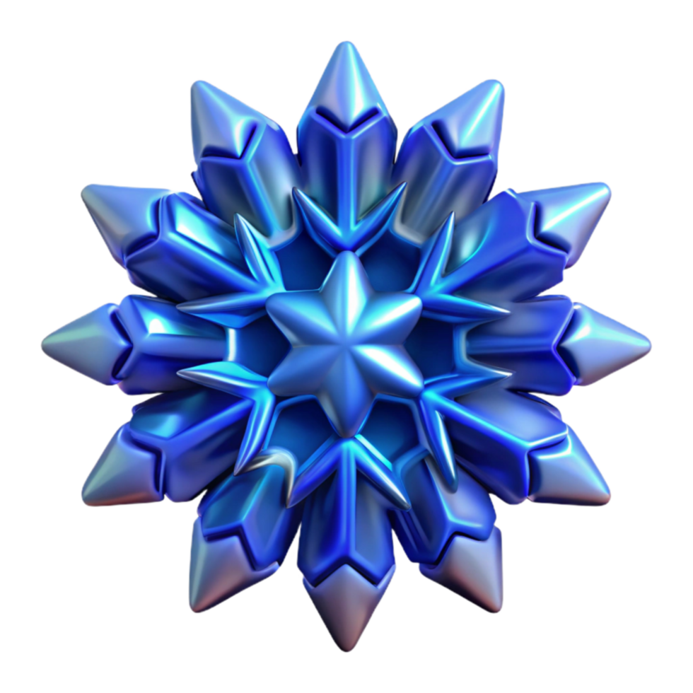 Blue Crystal Snowflake 3D Render of Geometric Star png