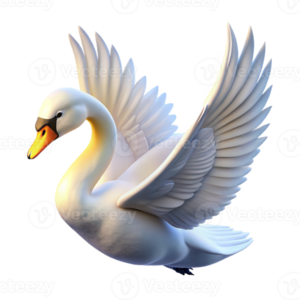 extraordinary classic 3D Swan in Flight Illustration high resolution png