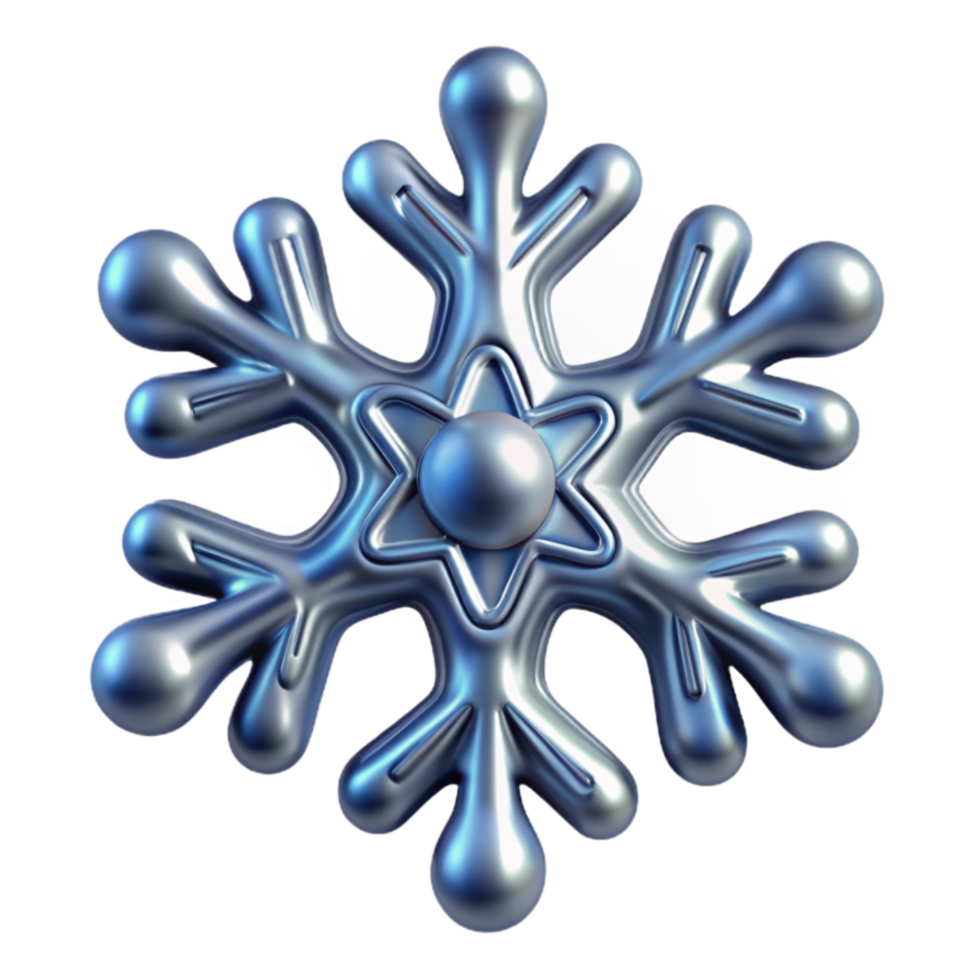 Silver Snowflake Design 3D Render of a Shiny Ice Crystal png