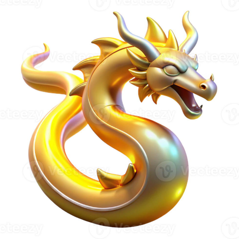 vibrant classic Golden Dragon 3D Render high resolution png