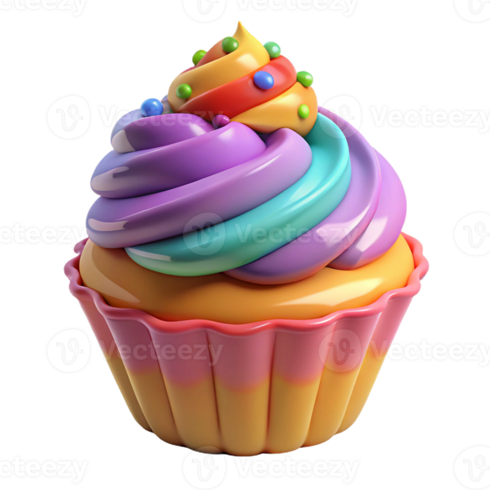 impressive abstract Colorful Swirl Cupcake 3D Render professional png