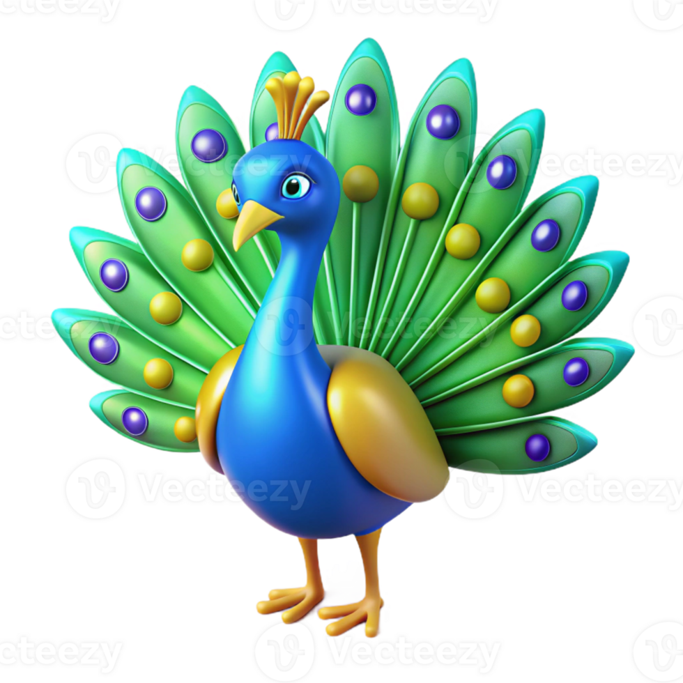 impressive modern Cute Cartoon Peacock 3D Render genuine png