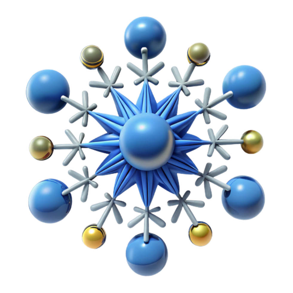 Blue and Gold Snowflake Design 3D Winter Holiday Ornament png