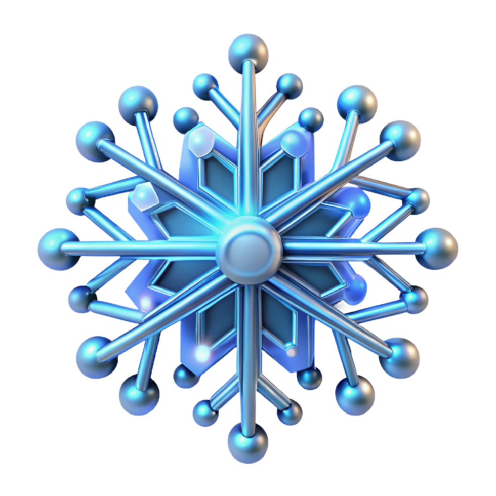 Abstract Metallic Snowflake 3D Render png