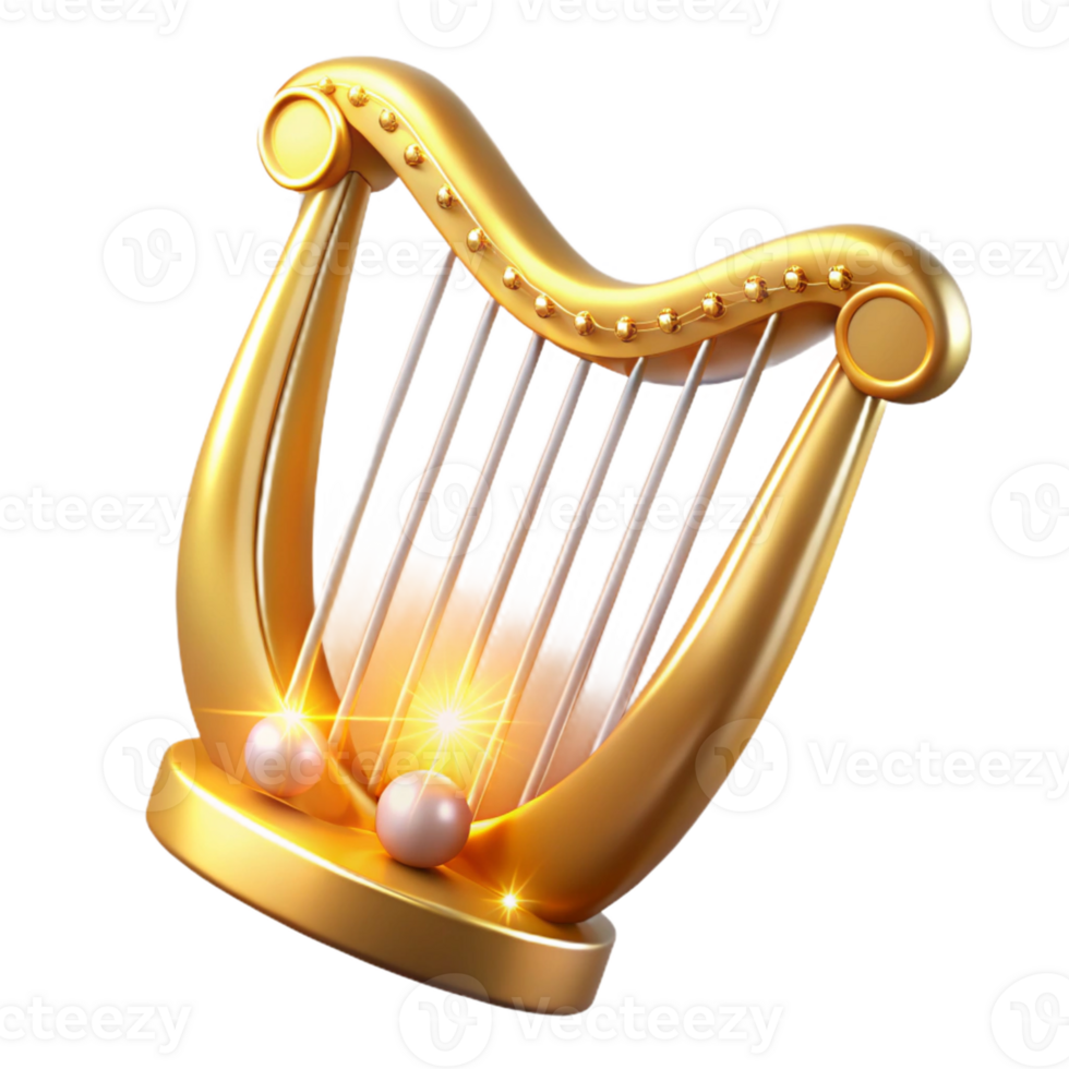 extraordinary minimalist Golden Harp 3D Render professional png