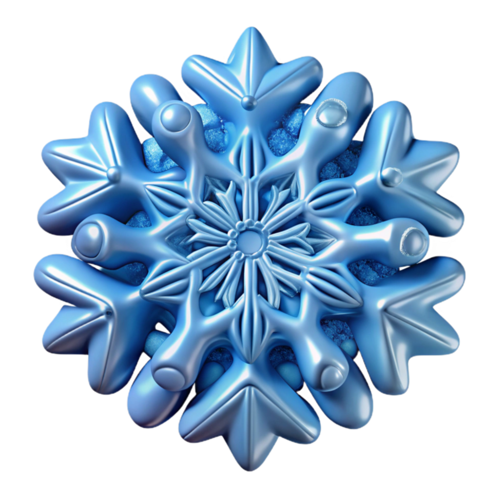 Intricate 3D Render of a Blue Snowflake png