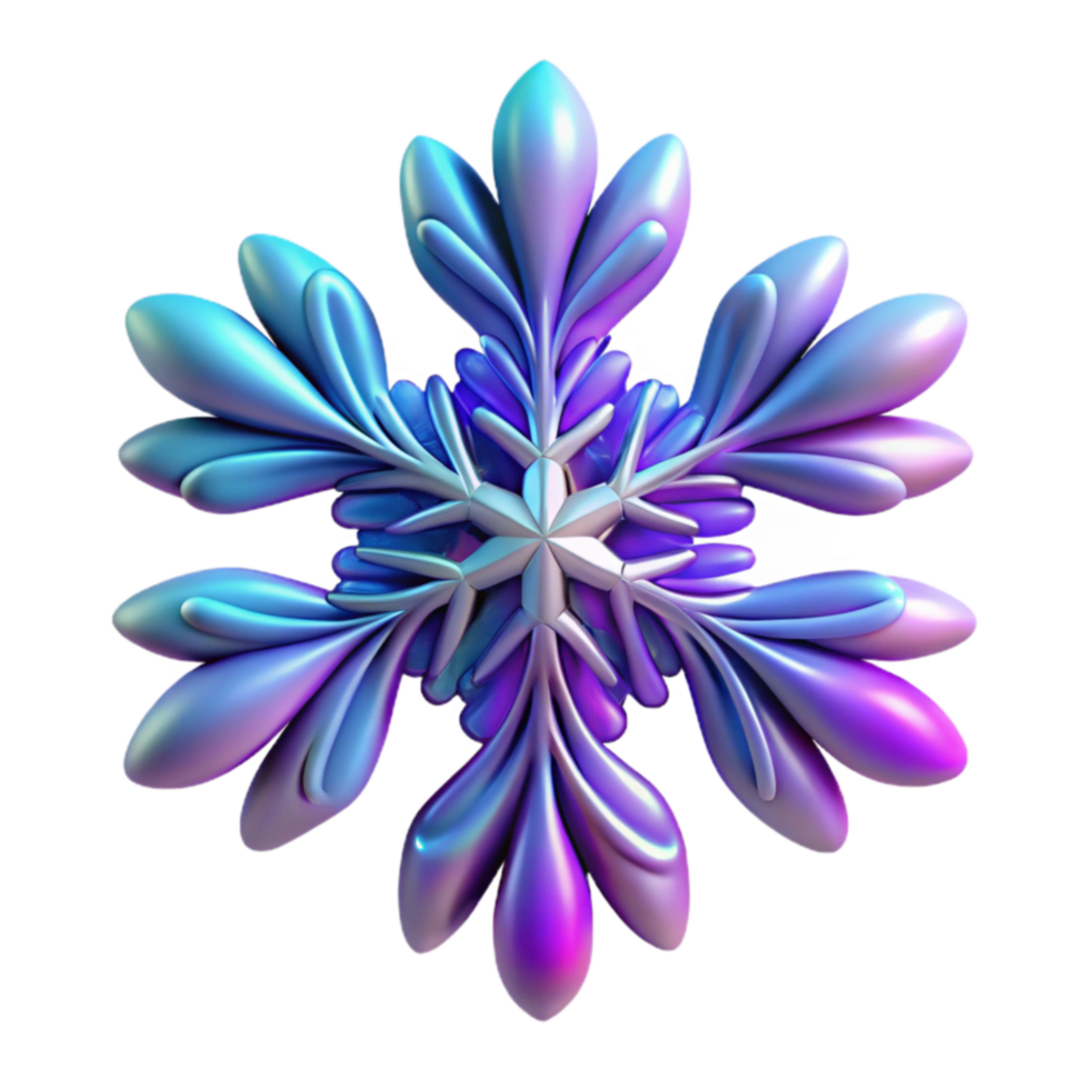 Iridescent Snowflake 3D Render of Abstract Winter Design png