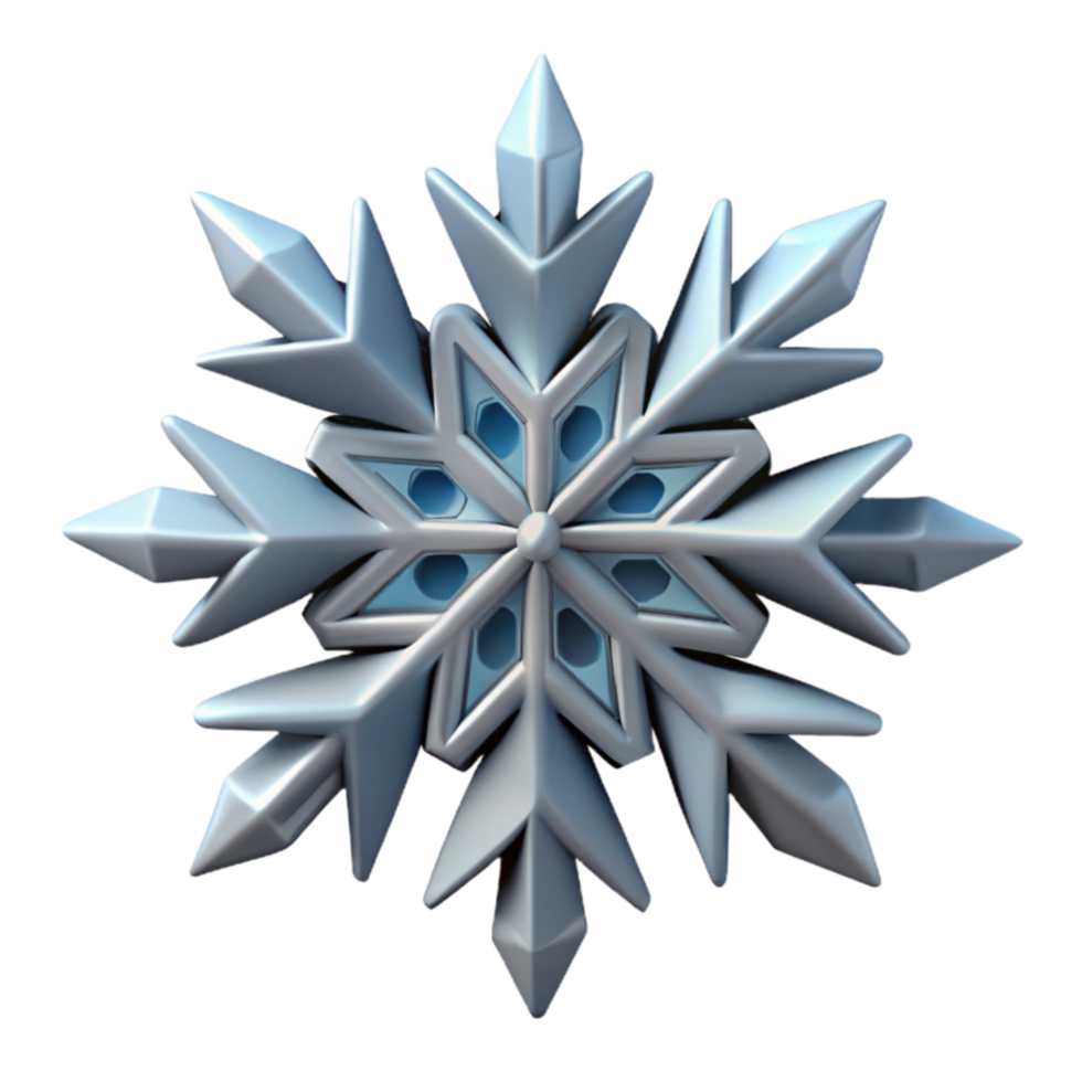 Silver Snowflake 3D Render of Intricate Crystal png