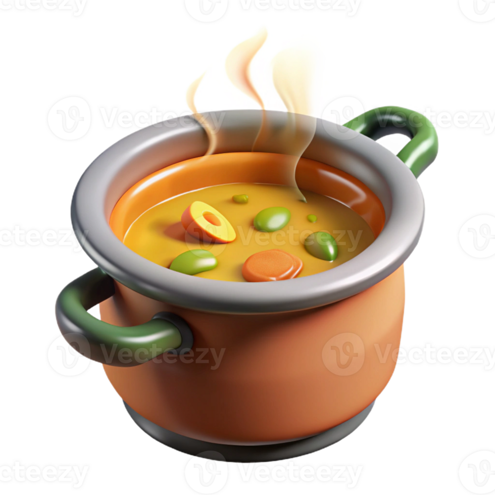 stunning traditional 3D Render of Steaming Vegetable Soup in Pot authentic png