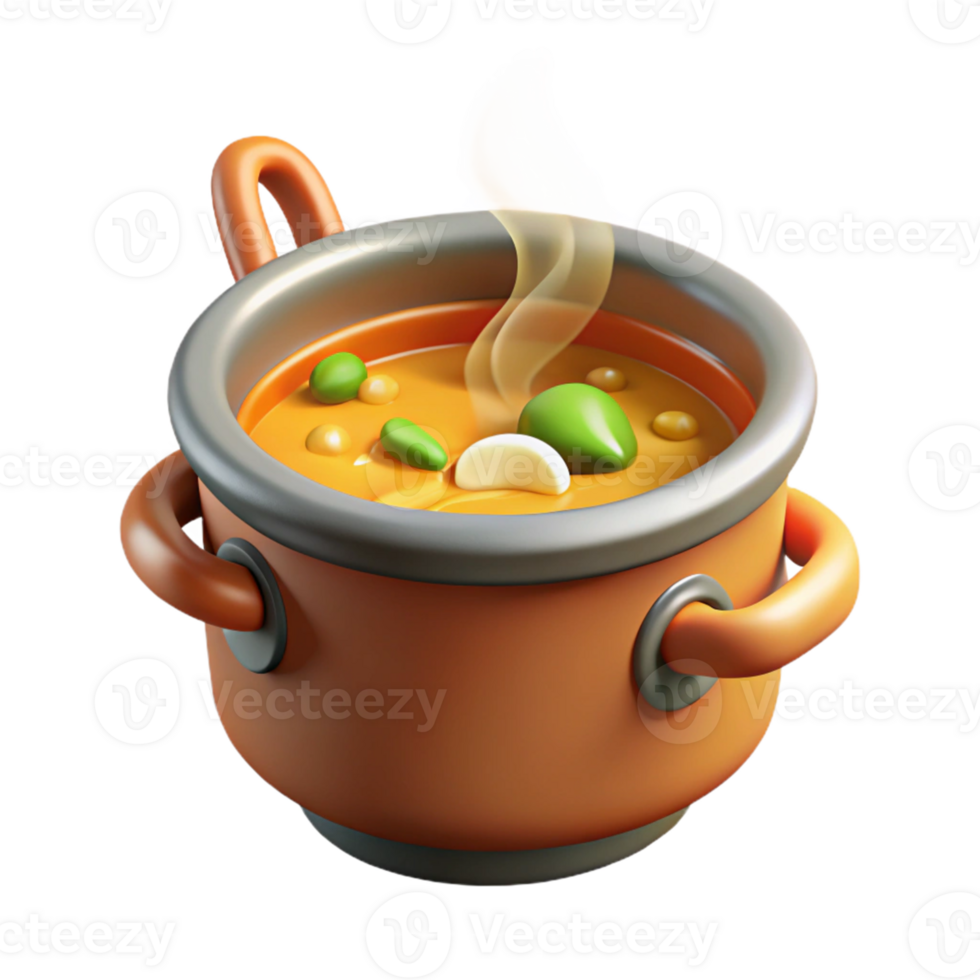 vibrant vintage 3D Render Steaming Vegetable Soup in Pot 4K png