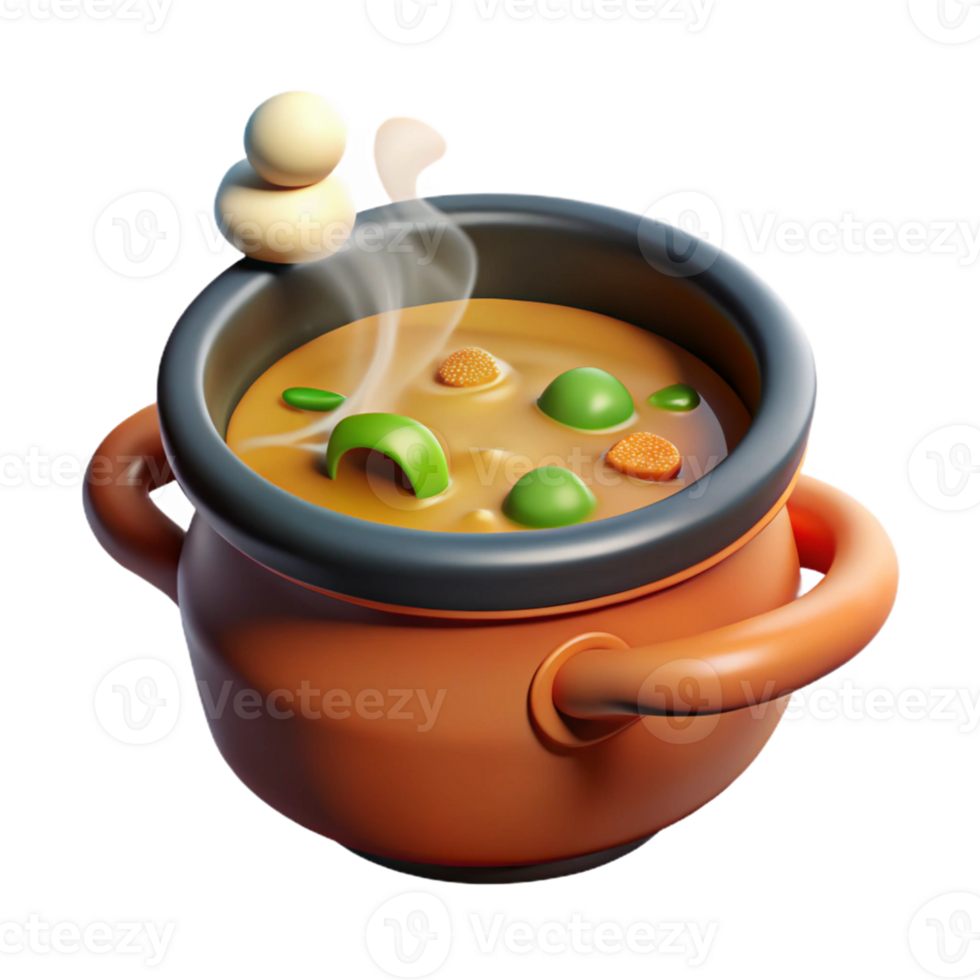 extraordinary minimalist Steaming 3D Render of Vegetable Soup in Pot authentic png