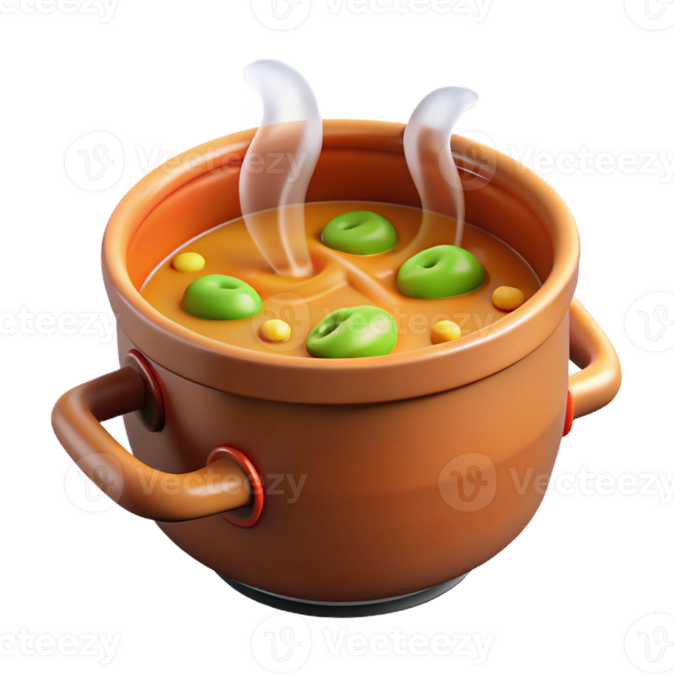 beautiful creative Steaming Pot of Soup 3D Render authentic png