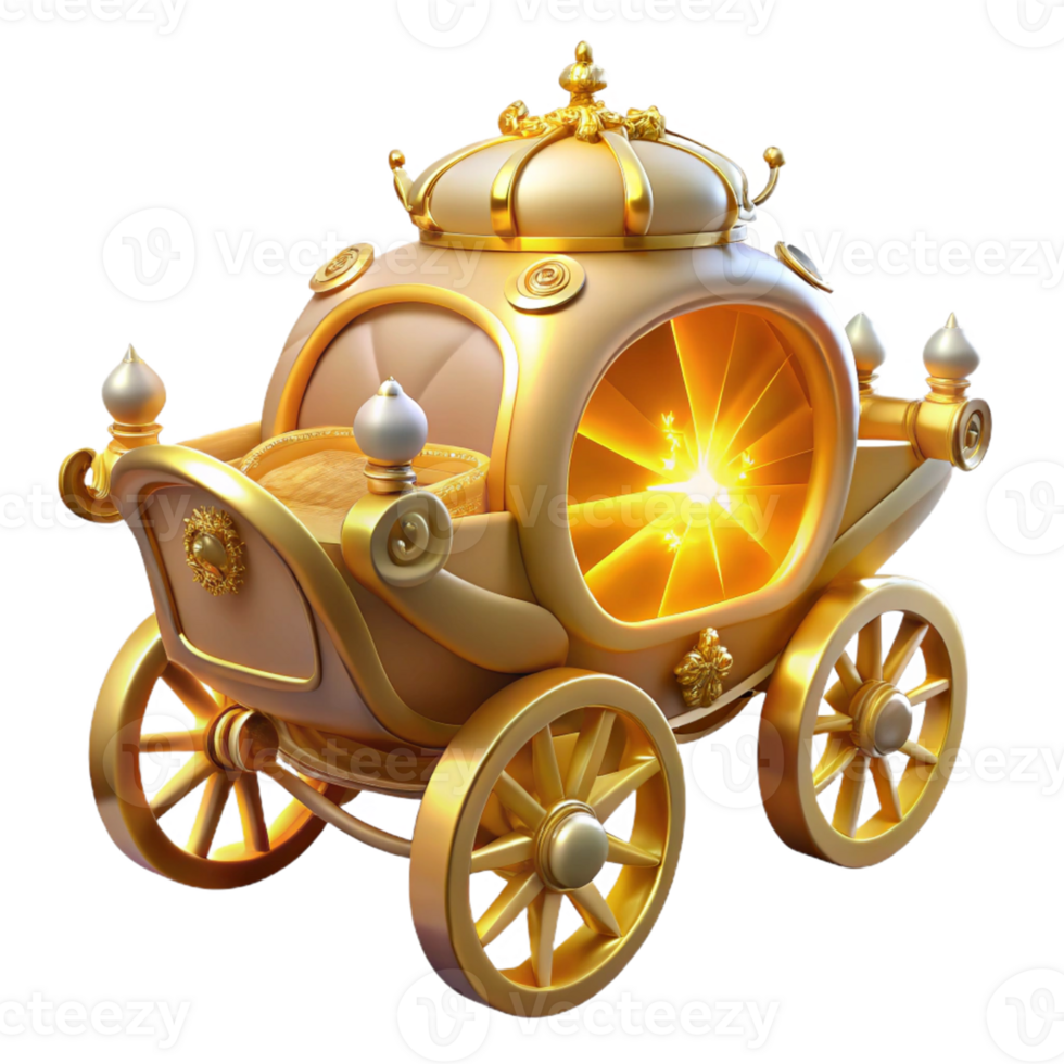 dramatic rustic Golden Royal Carriage 3D Illustration high quality png
