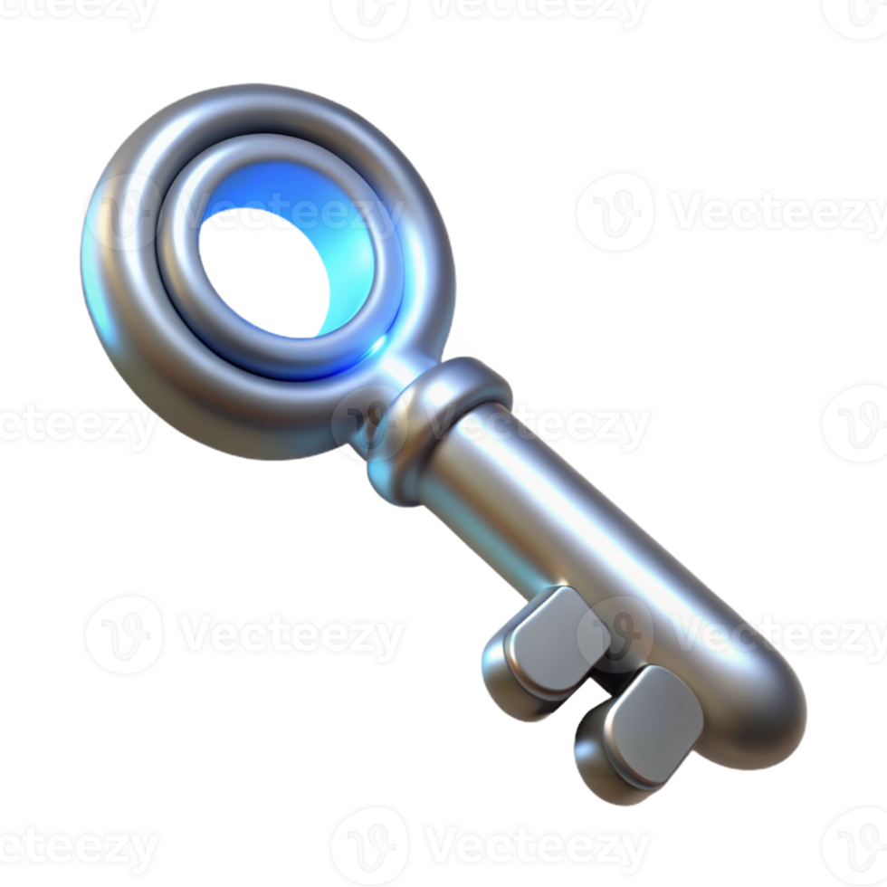vibrant rustic 3D Render Glowing Silver Key original png