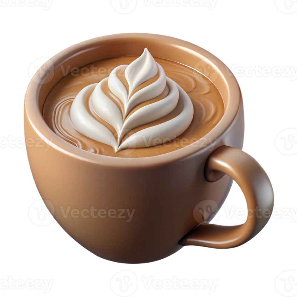 impressive traditional 3D Render of Latte Coffee in Brown Mug professional png