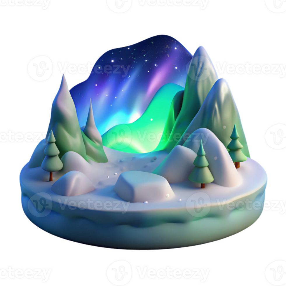 elegant traditional 3D Winter Wonderland Aurora Borealis Illustration original png