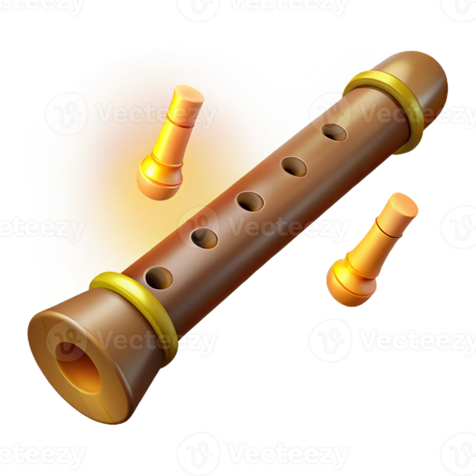 dramatic abstract 3D Illustration of Wooden Flute with Golden Accents detailed png