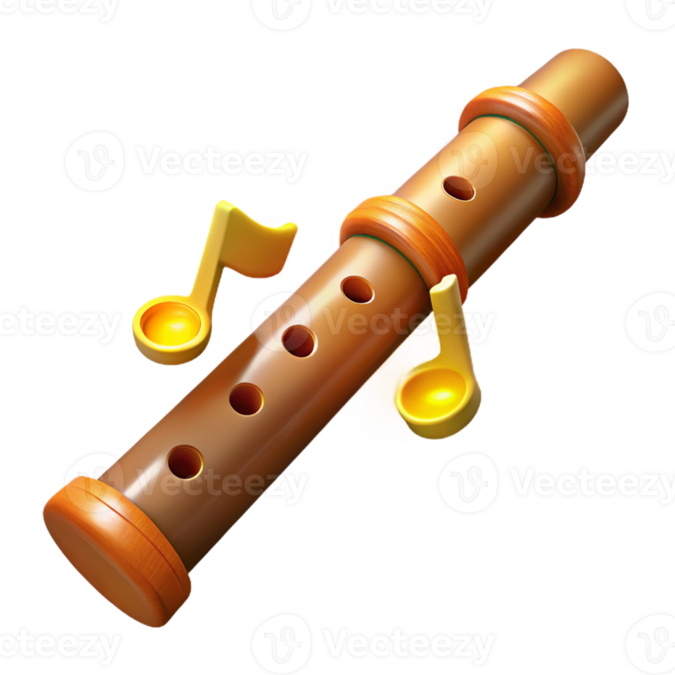 magnificent minimalist 3D Render of a Flute with Musical Notes high resolution png