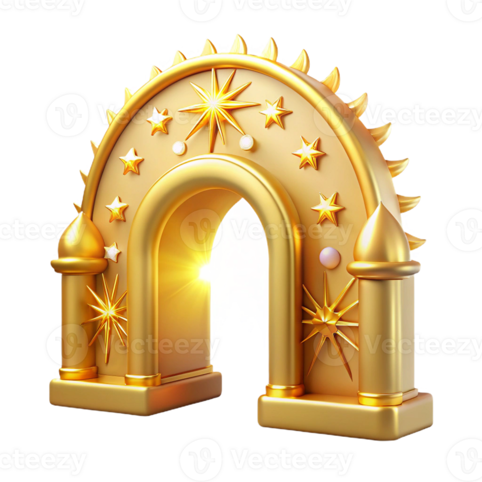 extraordinary contemporary Golden Celestial Arch 3D Render detailed png