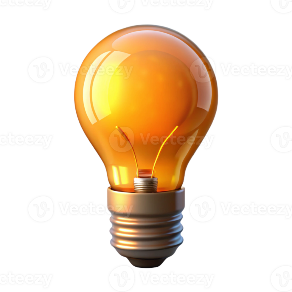 beautiful artistic Glowing Amber Lightbulb 3D Render authentic png