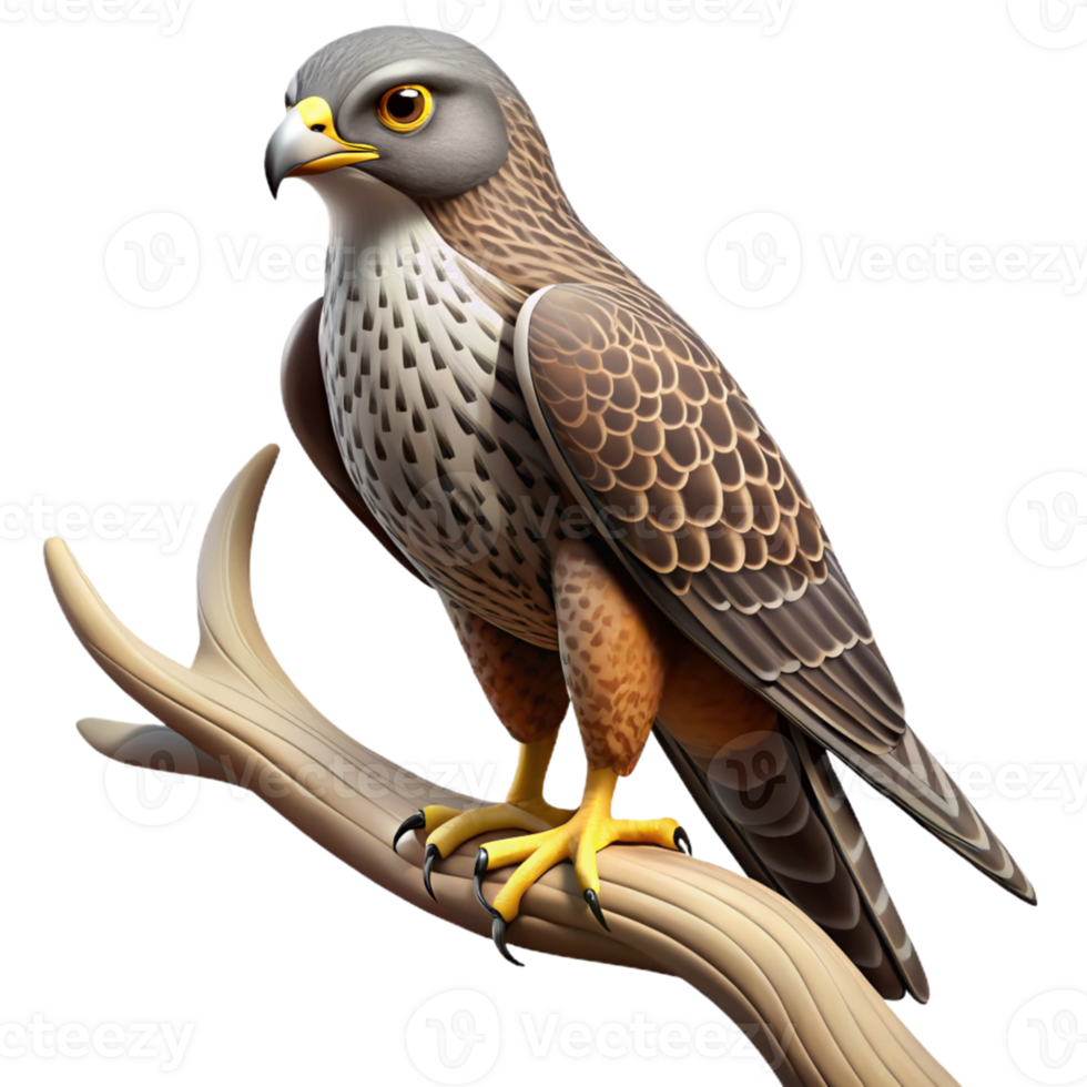 wonderful abstract 3D Illustration of a Majestic Hawk Perched on a Branch genuine png