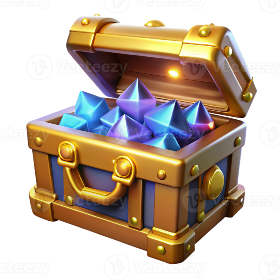 serene artistic 3D Render Gold Treasure Chest with Gems authentic png